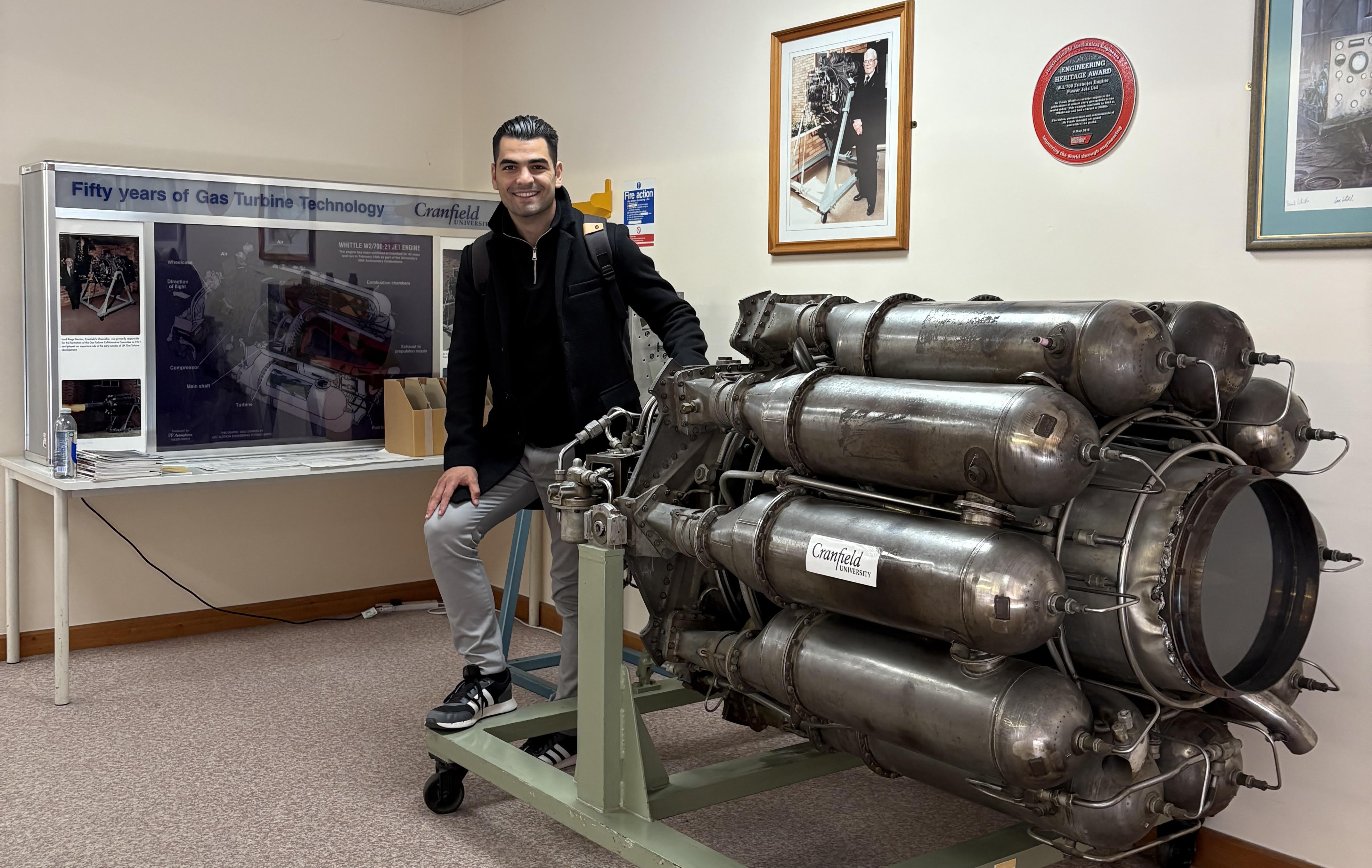 Konstantinos with the Whittle W2 JE1 engine at Cranfield